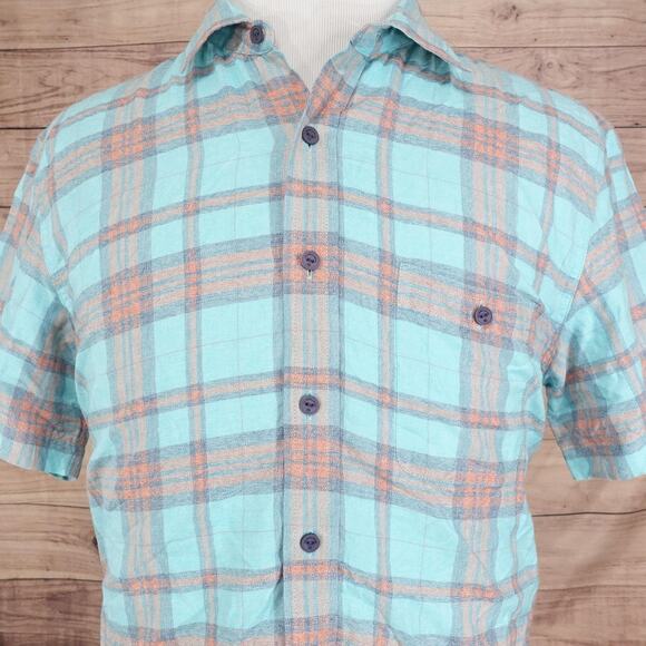 The Normal Brand Shirt Mens Large Blue Orange Plaid Short Sleeve Button Down - Picture 1 of 8
